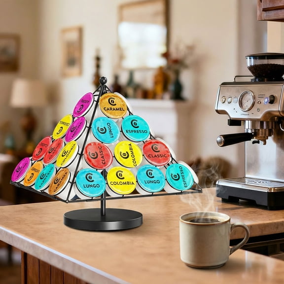 Bemico Coffee Pods Carousel K Cups Holder Holds up to 40 K-Cup Pods, Christmas Tree Shaped Coffee Pod Storage with Wreath Bonus - Black