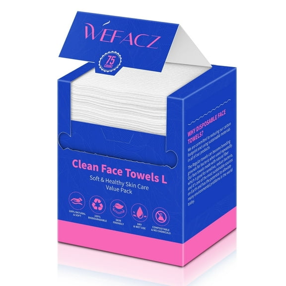 Yoneston Disposable Face Towels 75 Ct, Biodegradable Face Towelette Skin Clean Washcloth for Sensitive Skin, Makeup, Cleansing, Nursing, Travel