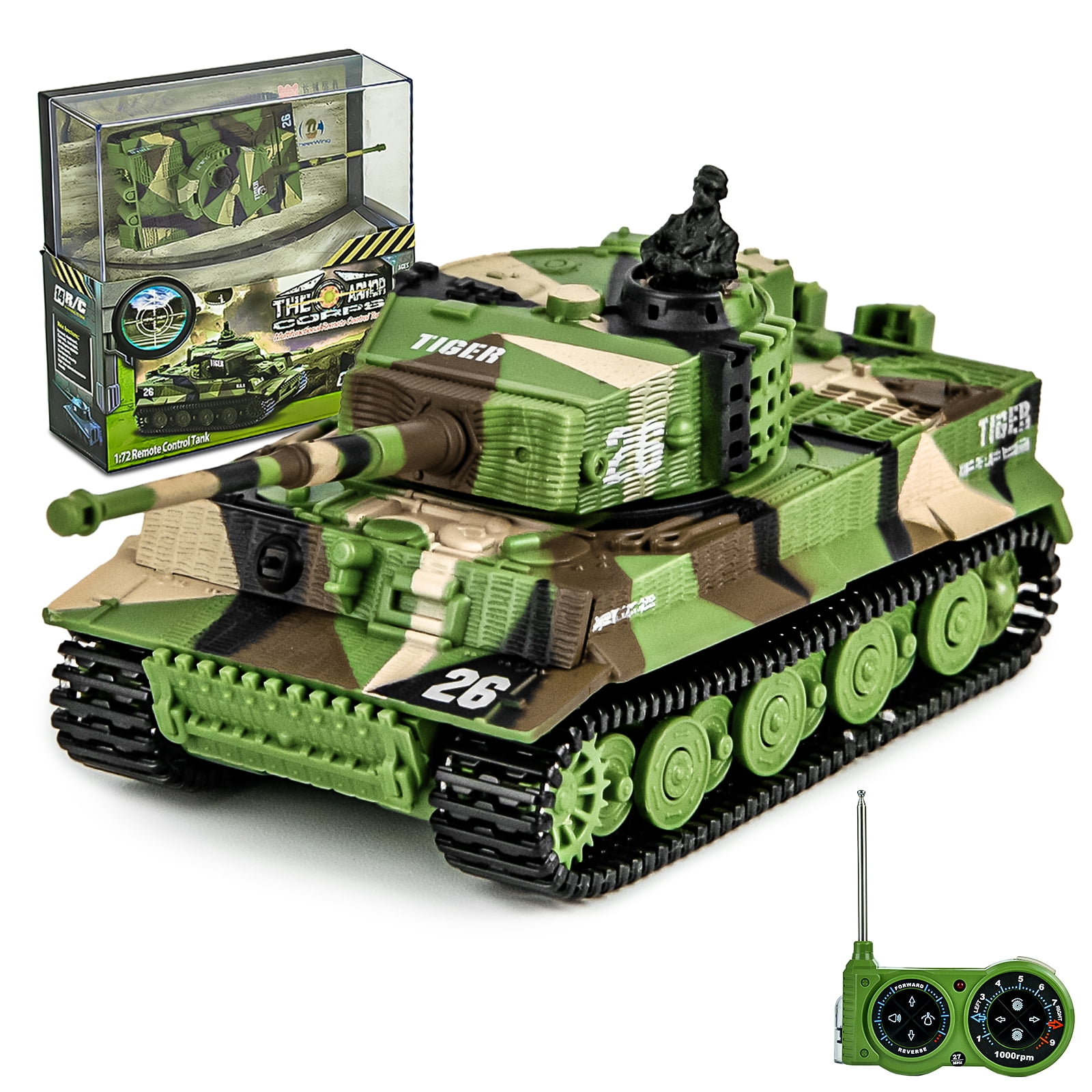 Bemico Remote Control Tank with USB Charger Cable Mini RC Toys Tank 1:72  German Tiger with Sound