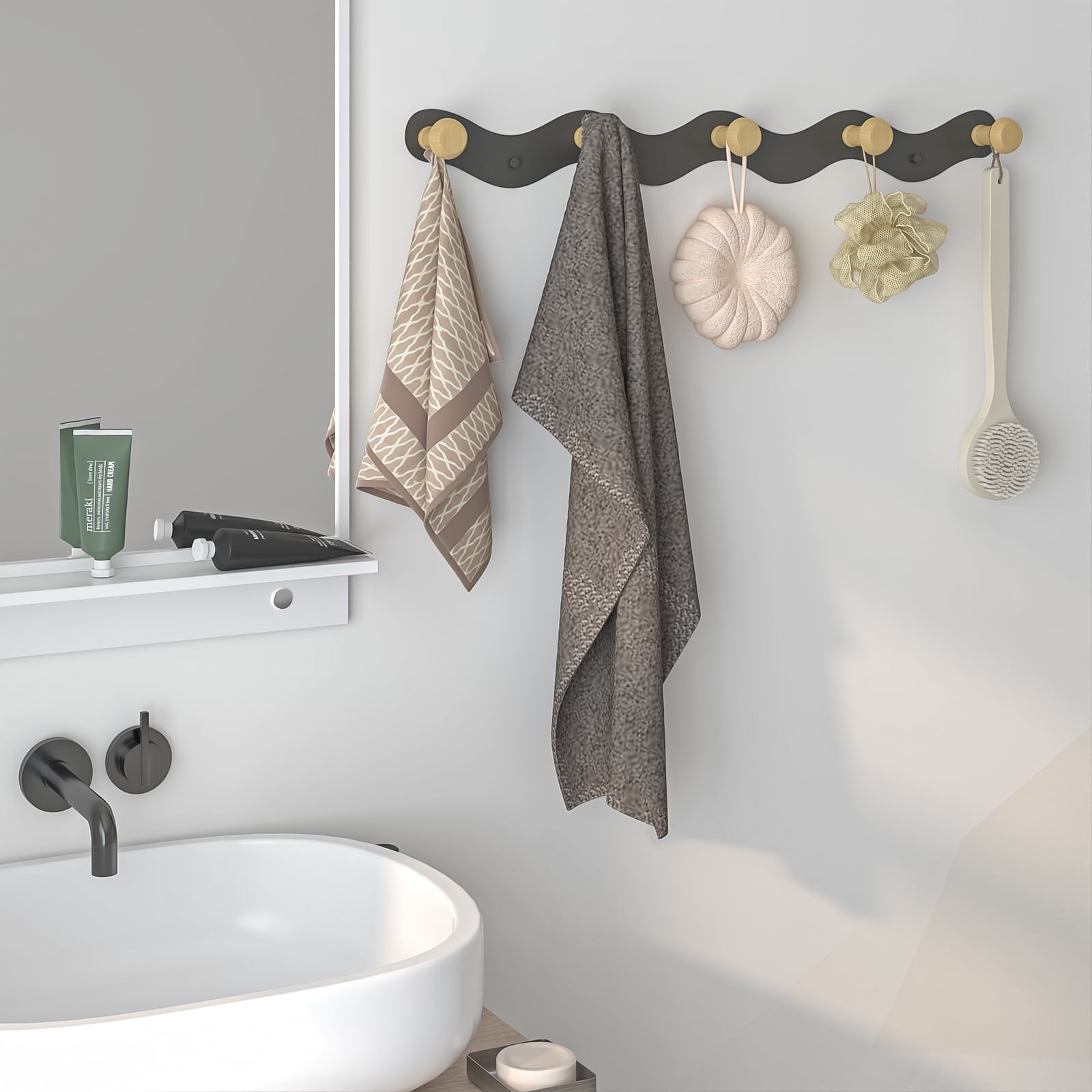 Bemico Wall Mount Coat Rack with 5 Hanging Hooks Entryway Bedroom ...