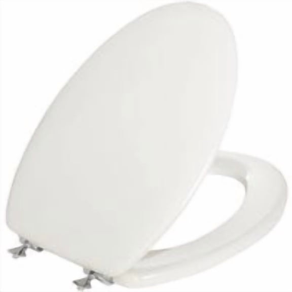 Bemis/Mayfair Mayfair Elongated Premium Wood Beveled Toilet Seat With Chrome Hinges, Case of 6