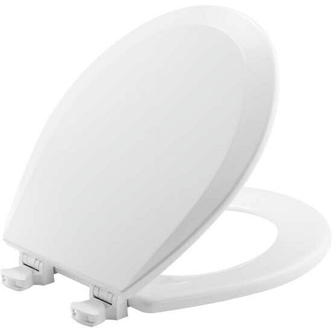 White Round Enameled Wood Toilet Seat with Easy-Clean Hinges