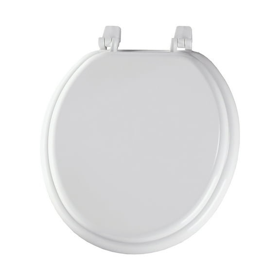 Bemis Round Enameled Wood Toilet Seat in White with Top-Tite Hinge