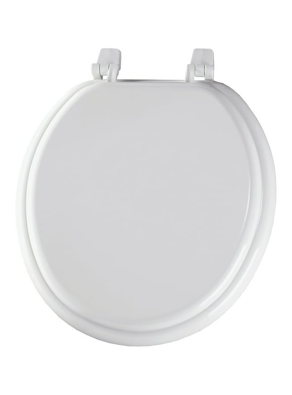 Bemis Round Enameled Wood Toilet Seat in White with Top-Tite Hinge