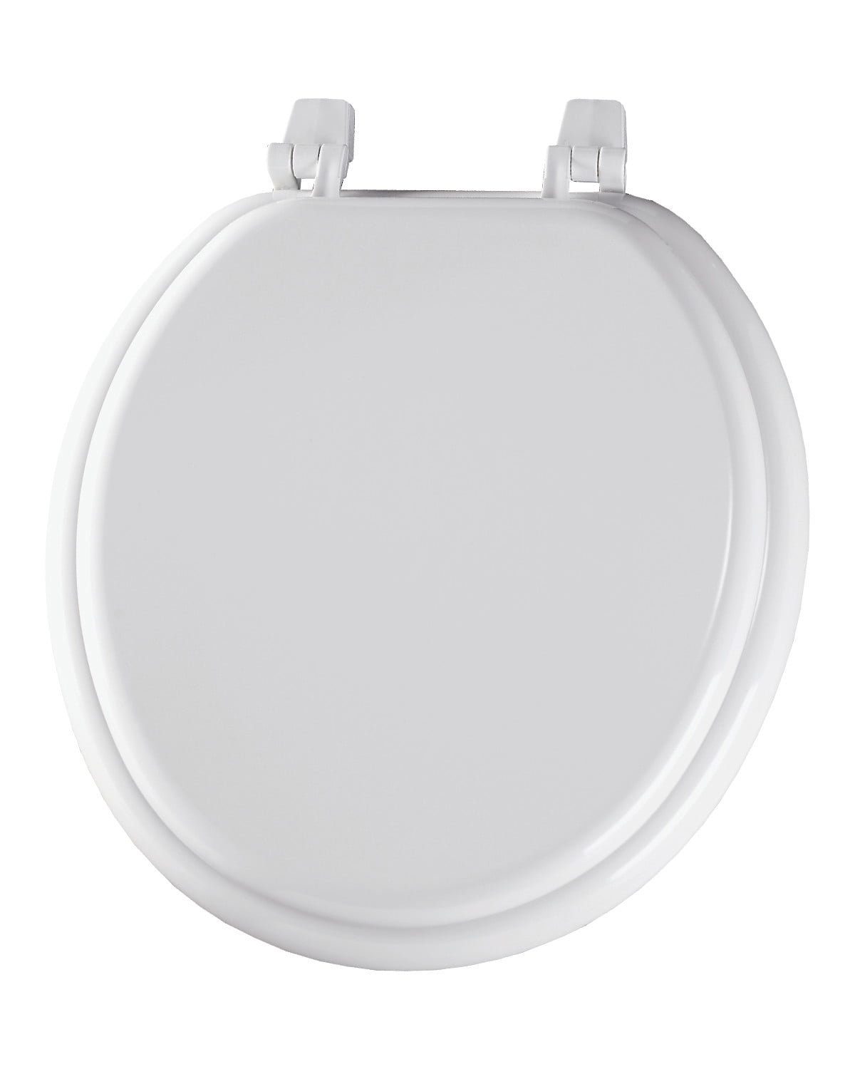 White Round Enameled Wood Toilet Seat with Top-Tite Hinge