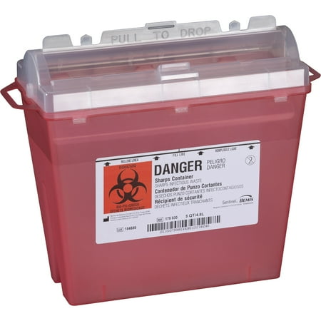 Wall Safe Multi-purpose Sharps Container, 1-Piece 5 Quart Red Base Horizontal Entry Lid, Each