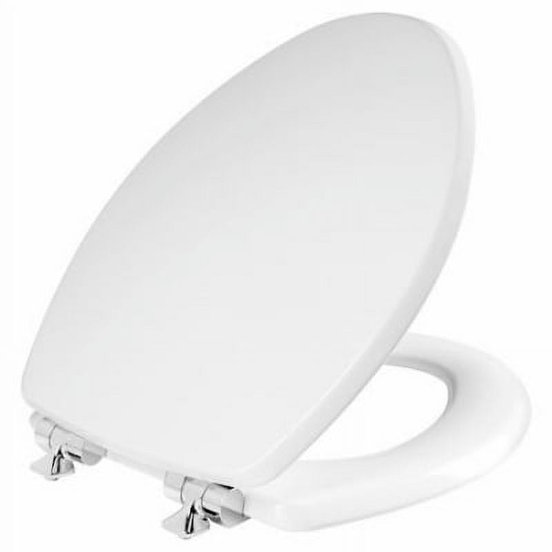 Bemis White Elongated Molded Wood Toilet Seat With Whisper Close Chrome