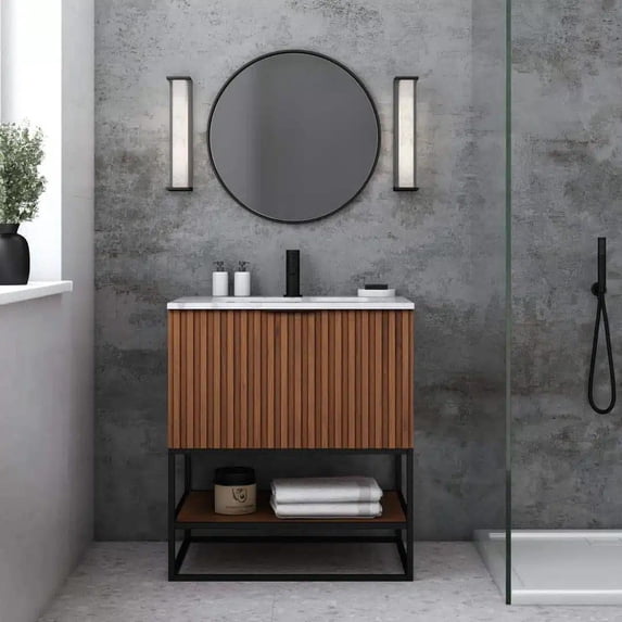 Bemma V-Tr30sfm-S-1 Terra 30" Free Standing Single Basin Vanity Set - Walnut / Carrara