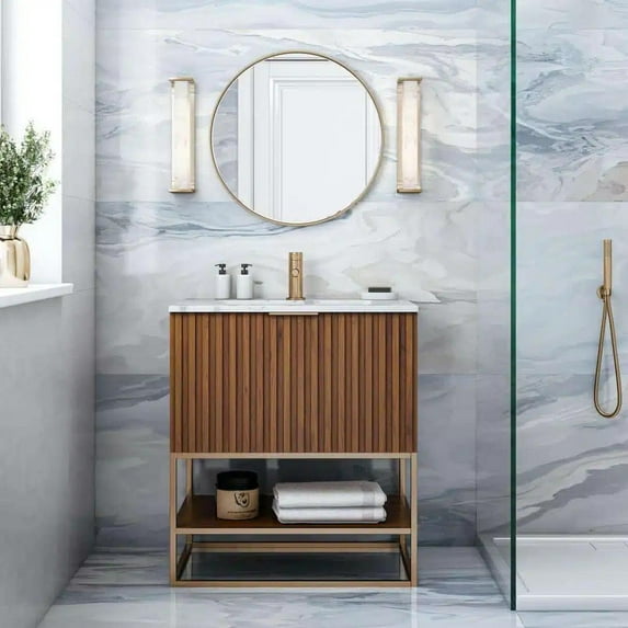 Bemma V-Tr30sfm-S-1 Terra 30" Free Standing Single Basin Vanity Set - Walnut / Carrara