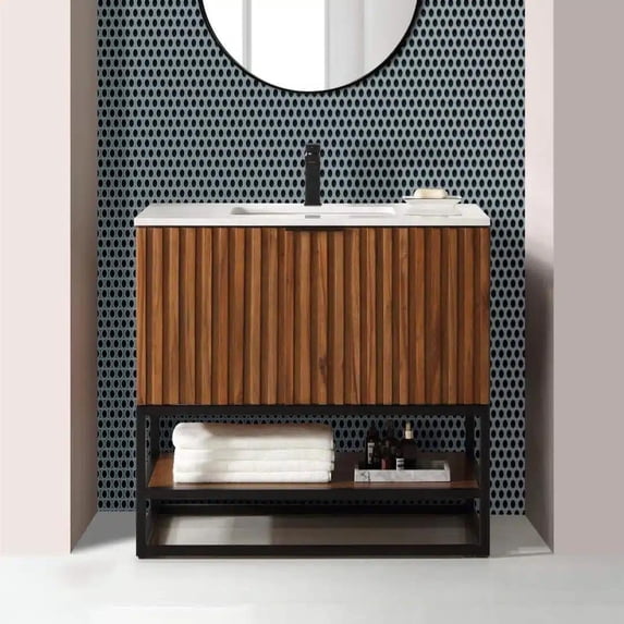 Bemma V-Tr36sfm-S-1 Terra 36" Free Standing Single Basin Vanity Set - Walnut / Carrara