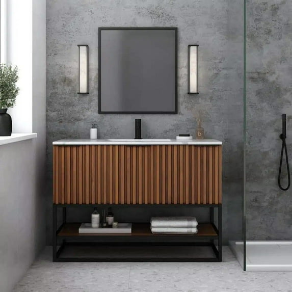 Bemma V-Tr48sfm-S-1 Terra 48" Free Standing Single Basin Vanity Set - Walnut / Carrara