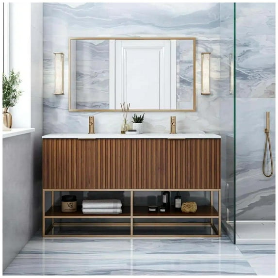 Bemma V-Tr60dfm-S-1 Terra 60" Free Standing Double Basin Vanity Set - Walnut / White