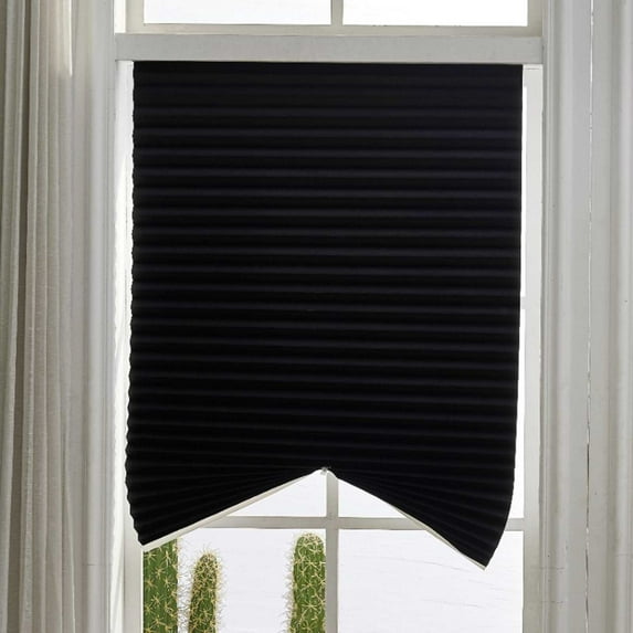 Bemona Cordless Blackout Polyester Pleated Paper Window Shade, Black 35" x 59"