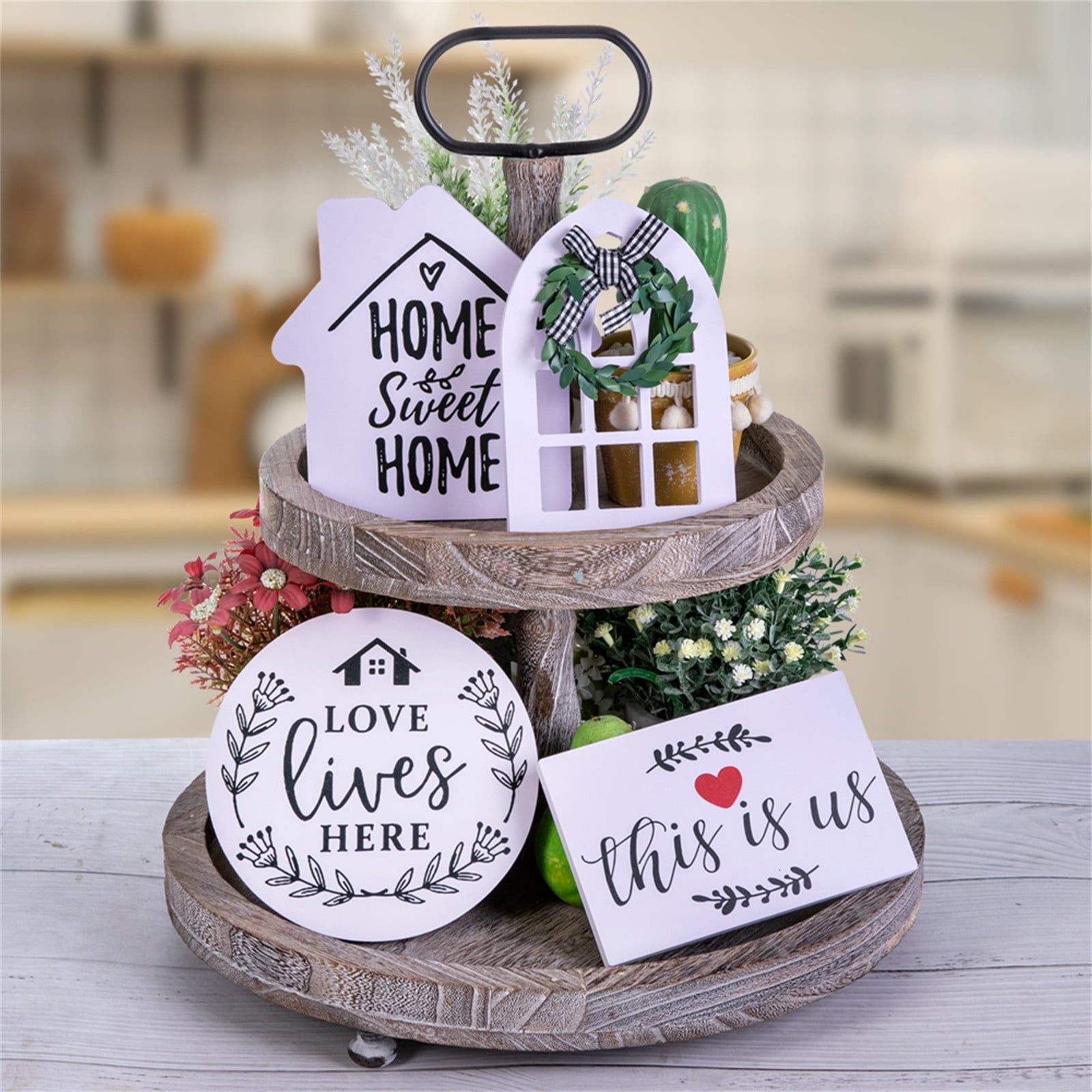 Bemona Farmhouse Tiered Tray Decor Layered Tray Ornament Crafts