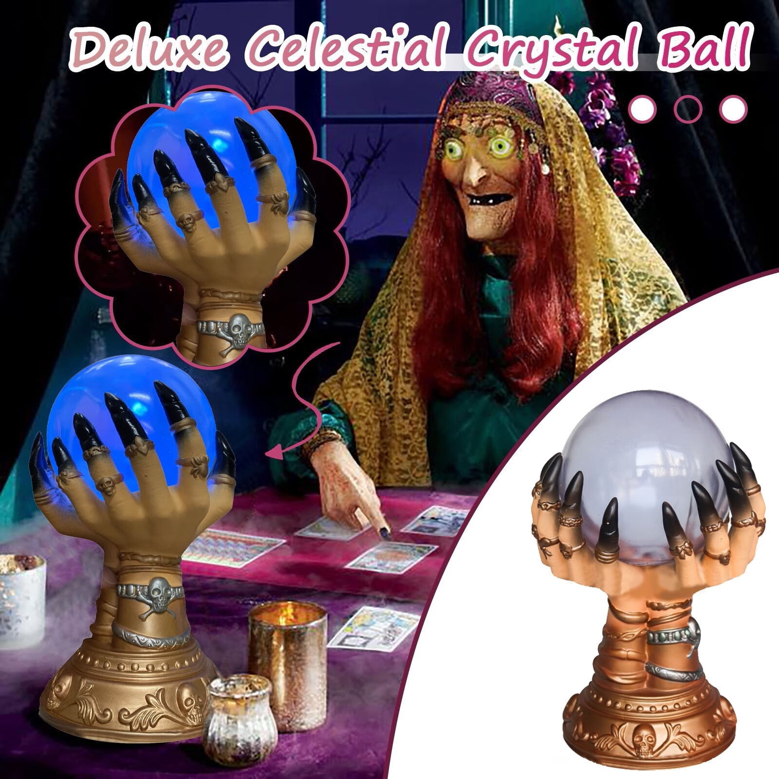 Bemona Glowing Halloween Crystal Ball Deluxe Celestial Crystal Ball Creative Finger Plasma Ball