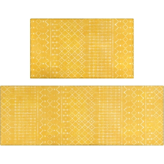 Bemopr Yellow Kitchen Mat, 17" x 47" + 17" x 30", Waterproof (2 Count)