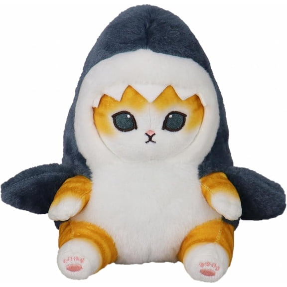 Bemori Shark Cat Plush Toy, 8inch Cute Fried Shrimp Shark Kitty Plush Stuffed Animals Doll, Kawaii Shark Bemori Cat Plush Pillow Toy Birthday Toys Games Dolls for Kids Boys Girls (Blue)