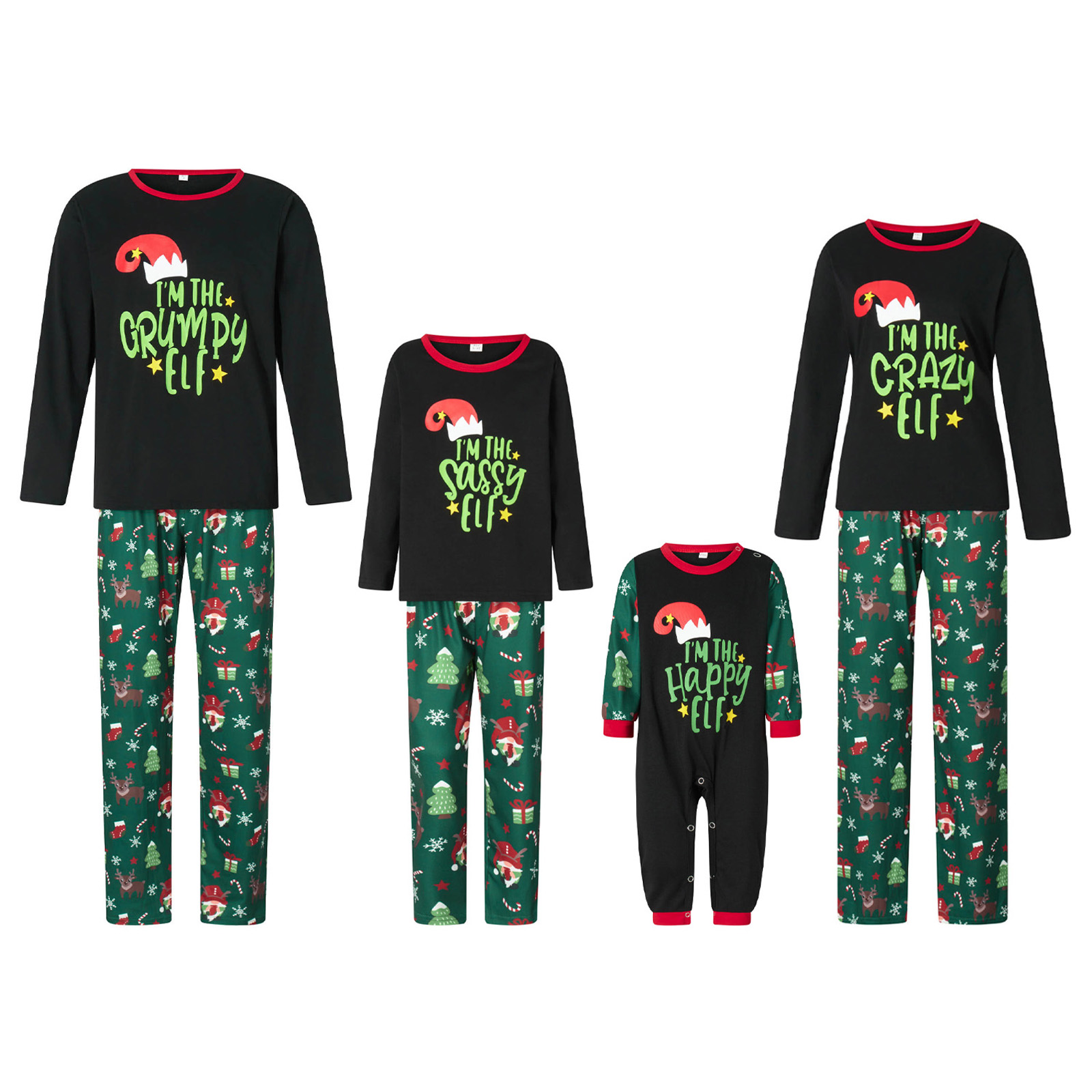 Bemycutue Christmas Pajamas for Family Long Sleeve Cartoon Elf Hat ...