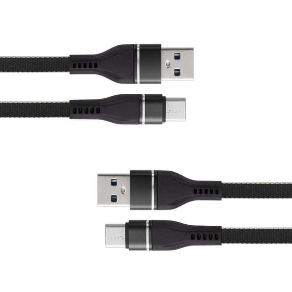 Bemz (2-Pack) USB Cables Compatible with Cricket Ovation 2 (Double Nylon Braided USB Type-C to USB-A Charger Cable) with Keychain Tool - 3.3 Feet (1 Meter) - Black