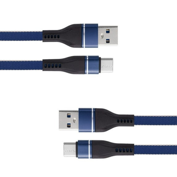 Bemz (2-Pack) USB Cables Compatible with Samsung Galaxy A12 (Double Nylon Braided USB Type-C to USB-A Charger Cable) with Touch Tool - 3.3 Feet (1 Meter) - Blue