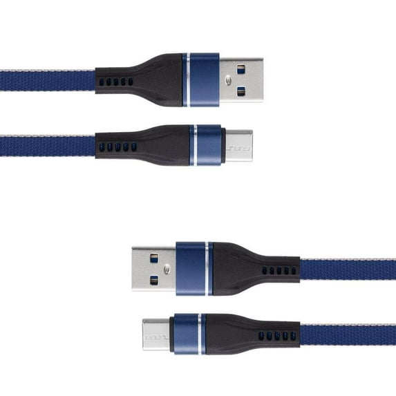 Bemz (2-Pack) USB Cables Compatible with iPhone 15 Pro - Heavy Duty Rugged Nylon Fast Charging Data Transfer (Type-C to Type-A) USB-C to USB-A Cables - 3.3 Feet - Blue
