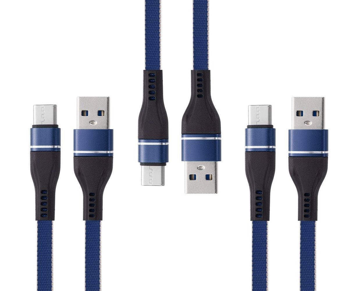 Bemz (3-Pack) USB Cables Compatible with Samsung Galaxy A12 (Double Nylon Braided USB Type-C to USB-A Charger Cable) with Touch Tool - 3.3 Feet (1 Meter) - Blue - image 1 of 8
