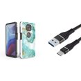thumbnail image 1 of Bemz Accessory Bundle for Moto G Power (2021) Case with: Dual Shield Slim Rugged Hybrid Protective Cover, Fast Charging Sync USB-C to USB-A Cable (3 Feet) and Touch Tool - Mint Marble, 1 of 9