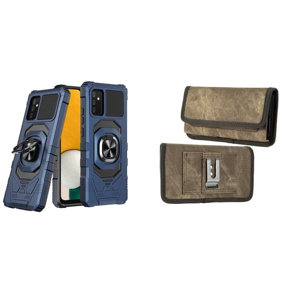 Bemz Case for Gabb Phone 3 Pro, Heavy Duty Shockproof Magnetic Stand Dual Layer Shield Slim Cover (Blue) with Belt Holster Clip Carrying Case Rugged Denim Nylon Phone Pouch (Tan Brown)