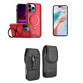 thumbnail image 1 of Bemz Case for iPhone 15 Plus with Slim Heavy-Duty Armor Defender Wireless Charger Magnetic Kickstand Cover, Glass Screen Protector, Vertical Rugged Nylon Belt Holster Pouch (Red), 1 of 9