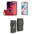 thumbnail image 1 of Bemz Case for iPhone 15 Pro Max with Slim Heavy-Duty Armor Defender Wireless Charger Magnetic Kickstand Cover, Screen Protector, Vertical Rugged Nylon Belt Holster Pouch (Red), 1 of 9