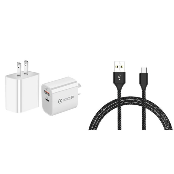Bemz Charger Bundle for Samsung Galaxy A25 5G - 18W Dual-Port Wall Charger (High Powered Fast Charging USB-C Power Delivery/USB-A Quick Charge 3.0) and USB Type-C Cable (6 Feet)