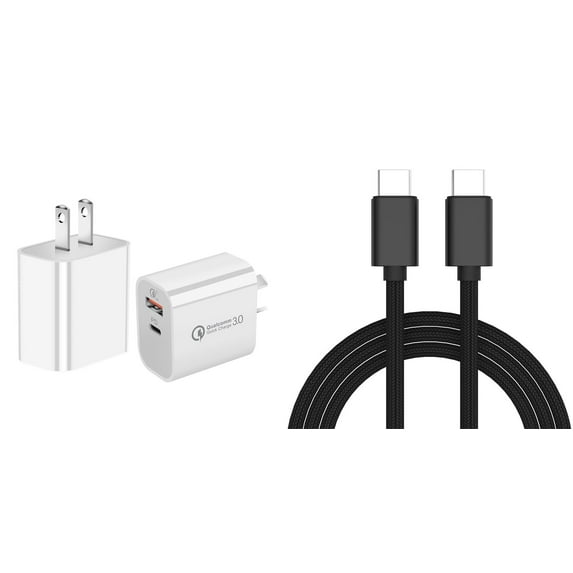 Bemz Charger Bundle for TCL 50 LE - 18W Dual-Port Wall Charger (High Powered Fast Charging USB-C Power Delivery/USB-A Quick Charge 3.0) and USB C to USB C Cable (3.3 Feet)