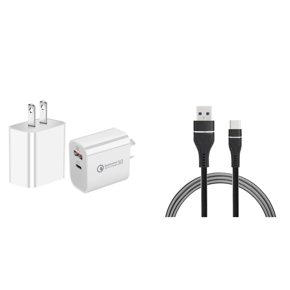Bemz Charger Bundle for iPhone 15 Pro Max - 18W Dual-Port Wall Charger (High Powered Fast Charging USB-C Power Delivery/USB-A Quick Charge 3.0) and USB Type-C Cable (3.3 Feet)