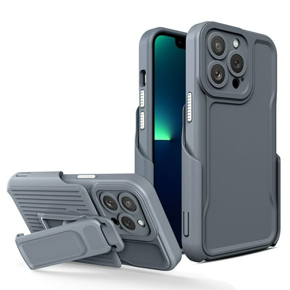 Bemz Explorer Series Case for iPhone 14 Pro Max - Rugged Protection Cover with Belt Clip Holster (Camera Works on Clip) - Grey