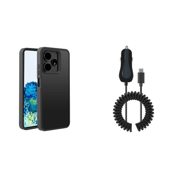 Bemz Hybrid Case for Celero 5G+ Plus 2024 (3rd Version) Bundle: Impact Resistant Slim Cover with Screen Protector [Tempered Glass], 15W Type-C Car Charger (Extra USB Port/6 Foot) - Black