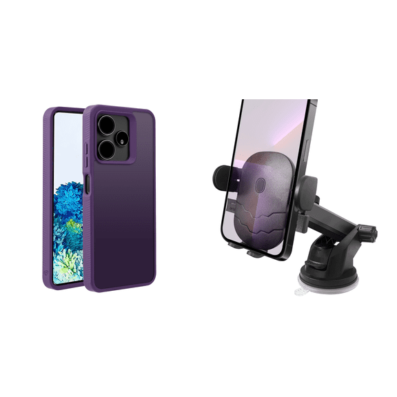 Bemz Hybrid Case for Celero 5G+ Plus 2024 (3rd Version) Bundle: Impact Resistant Slim Cover with Screen Protector [Tempered Glass], Dashboard Window Suction Cup Phone Mount Holder - Purple