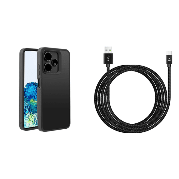 Bemz Hybrid Case for Celero 5G+ Plus 2024 (3rd Version) Bundle: Impact Resistant Slim Cover with Screen Protector [Tempered Glass], Nylon USB-C to USB-A Cable (10 Feet) - Black