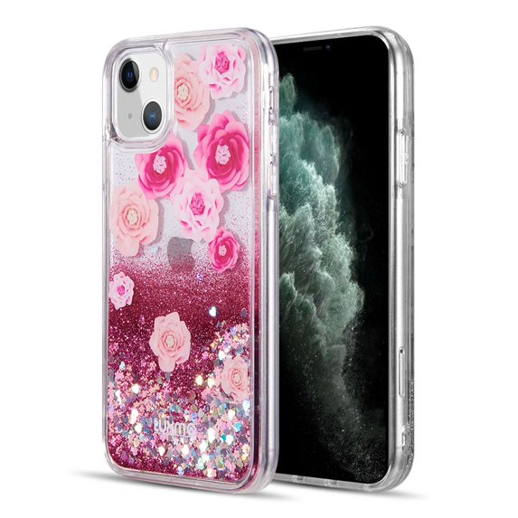 Bemz Liquid Case for iPhone 14 (Waterfall Glitter Bling) - Pink Flowers