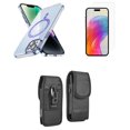 thumbnail image 1 of Bemz Magnetic Case for iPhone 15 with Camera Lens Protection (MagSafe Compatible) Shockproof Transparent Cover, Glass Screen Protector, Vertical Rugged Nylon Belt Holster Pouch (Lavender Purple), 1 of 9