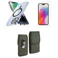 thumbnail image 1 of Bemz Magnetic Case for iPhone 15 with Camera Lens Protection (MagSafe Compatible) Shockproof Transparent Cover, Screen Protector, Vertical Rugged Nylon Belt Holster Pouch (Black/Green), 1 of 9