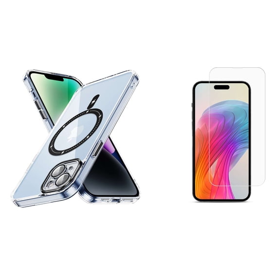 Bemz Magnetic Case for iPhone 15 Plus with Camera Lens Protection (Compatible with MagSafe) Shockproof Reinforced Air Corner Transparent Cover, Tempered Glass Screen Protector (Black)
