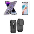 thumbnail image 1 of Bemz Magnetic Case for iPhone 15 Pro with Camera Lens Protection (MagSafe Compatible) Shockproof Transparent Cover, Glass Screen Protector, Vertical Rugged Nylon Belt Holster Pouch (Lavender Purple), 1 of 9