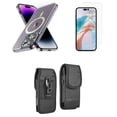 thumbnail image 1 of Bemz Magnetic Case for iPhone 15 Pro with Camera Lens Protection (MagSafe Compatible) Shockproof Transparent Cover, Glass Screen Protector, Vertical Rugged Nylon Belt Holster Pouch (Green), 1 of 9