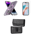 thumbnail image 1 of Bemz Magnetic Case for iPhone 15 Pro with Camera Lens Protection (MagSafe Compatible) Shockproof Transparent Cover, Screen Protector, Horizontal Nylon Belt Holster Pouch (Magenta Pink/Gray), 1 of 9