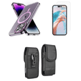 thumbnail image 1 of Bemz Magnetic Case for iPhone 15 Pro Max with Camera Lens Protection (MagSafe Compatible) Shockproof Transparent Cover, Glass Screen Protector, Vertical Rugged Nylon Belt Holster Pouch (Magenta Pink), 1 of 9