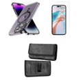 thumbnail image 1 of Bemz Magnetic Case for iPhone 15 Pro Max with Camera Lens Protection (MagSafe Compatible) Shockproof Transparent Cover, Screen Protector, Horizontal Nylon Belt Holster Pouch (Black/Gray), 1 of 9