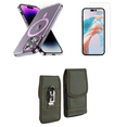 thumbnail image 1 of Bemz Magnetic Case for iPhone 15 Pro Max with Camera Lens Protection (MagSafe Compatible) Shockproof Transparent Cover, Screen Protector, Vertical Rugged Nylon Belt Holster Pouch (Magenta Pink/Green), 1 of 9
