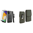 thumbnail image 1 of Bemz Phone Case for Galaxy A14 5G with Slim Fit Heavy Duty Construction Shockproof Rugged Magnetic Metal Kickstand Cover, Screen Protector, Vertical Rugged Nylon Belt Holster Pouch (Black/Green), 1 of 9