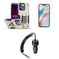 thumbnail image 1 of Bemz Phone Case for iPhone 15 with Camera Protection Heavy Duty Magnetic Kickstand Cover, Glass Screen Protector, 40W Car Charger (USB-C Port) - 5 Foot (Titanium Gold), 1 of 9