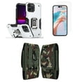 thumbnail image 1 of Bemz Phone Case for iPhone 15 with Camera Protection Heavy Duty Magnetic Kickstand Cover, Screen Protector, Vertical Nylon Belt Holster Pouch (Lunar Silver/Jungle Camo), 1 of 9